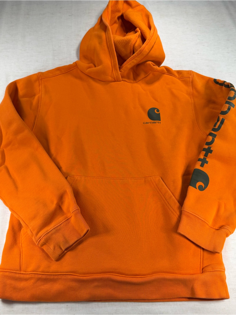 Carhartt Kids Orange Hooded Pullover with Sleeve Logo
